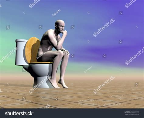 Naked Man Sitting On Toilet Brown Stock Illustration 145987397 Shutterstock
