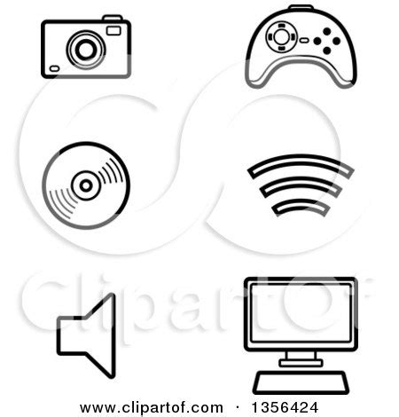 Clipart of Black and White Lineart Computer and Gadget Technology Icons ...