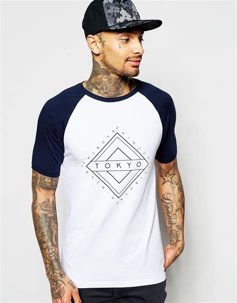 Asos Muscle T Shirt With Contrast Raglan Sleeves And Tokyo Print At