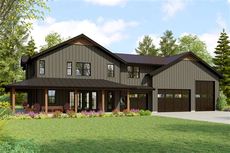 3 Bed Barndominium Style House Plan With Massive RV And Drive Through