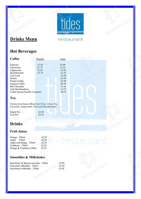 Menu At Tides Cafe Worthing