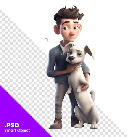 Ilustração 3d de um menino um cachorro em um modelo psd de fundo