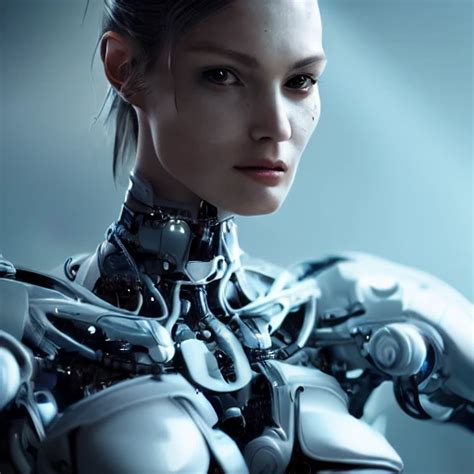 Perfect Female Cyborg Portrait Made From Beautiful And Elegant W