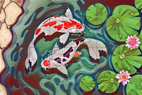 Tile Mural Mosaic Ceramic Panel Of A Japanese Koi Fish Koi Fish Wall