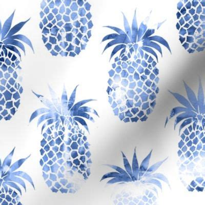 Pineapples Blue Watercolor Fabric Spoonflower