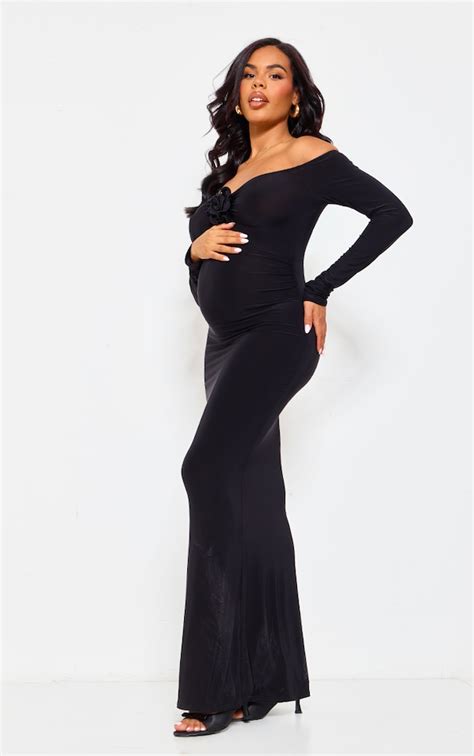 Maternity Black Corsage Off The Shoulder Dress Maternity