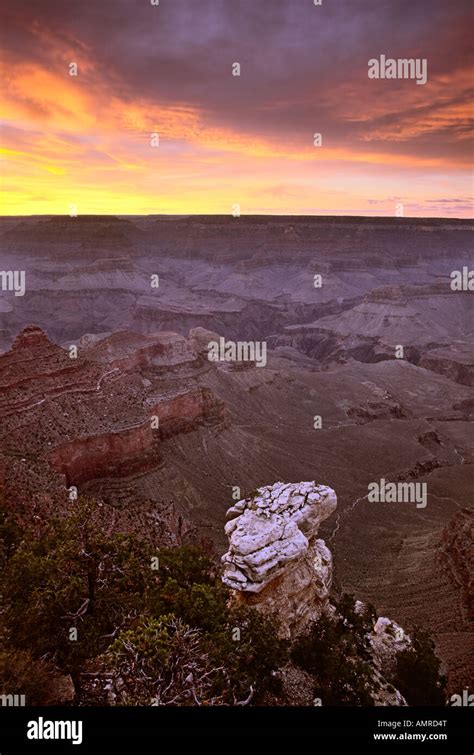 Blazing Sunset From Near Yaki Point On The South Rim Grand Canyon