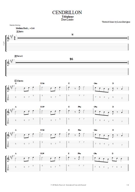 Tablature Cendrillon De Telephone Guitar Pro Guitares Et Piste D