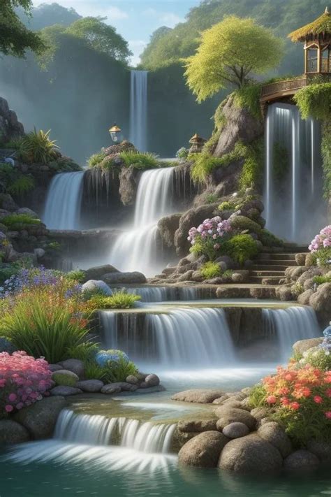 Solve Fantasy Gardens With Waterfall Jigsaw Puzzle Online With 77 Pieces