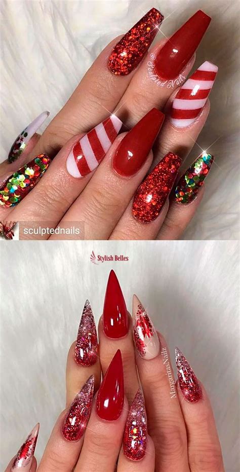 Gorgeous Red Glitter Christmas Nails Christmasnails Christmasnailart