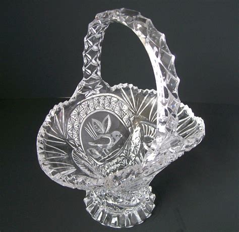 Lead Crystal Basket Hofbauer Byrd Bird Basket STUNNING