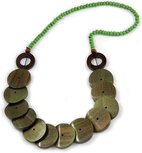 Amazon Avalaya Grass Green Olive Green Brown Wood Button Bead