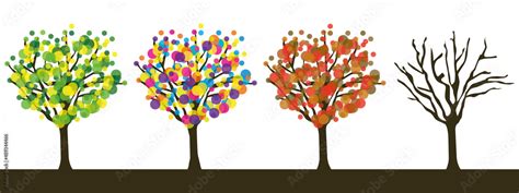 Four seasons trees banner. Vector illustration. Stock Vector | Adobe Stock