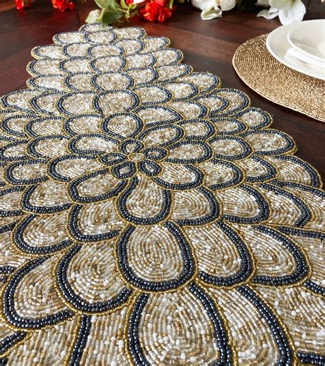 Handmade Bead Table Runner Floral Beaded Runner X Inch Etsy