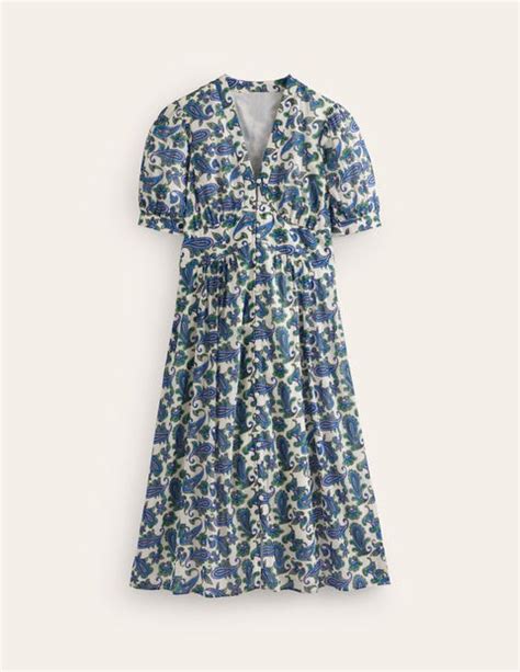 Elsa Crinkle Midi Tea Dress Surf The Web Paisley Wave Boden Us