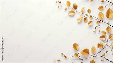 A minimalistic arrangement of golden autumn leaves and delicate ...