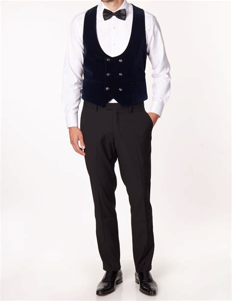 Navy Velvet Double Breasted Low U Cut Waistcoat Xposed