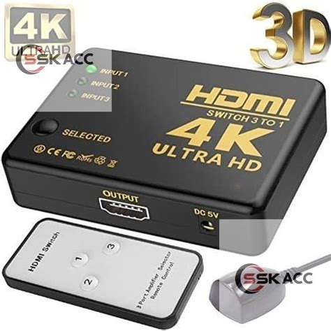 Hdmi Switch 3port Remote Hdmi Switcher 3 Port Ultra HD 4K With Remote