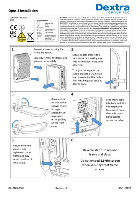 Opus 3 Led Flood Lights Installation Guide Ip65 Terminal Labelling