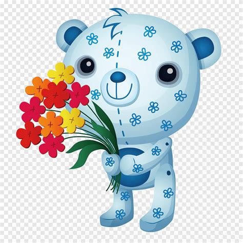 Teddy Bear Holding Flowers Carnivoran Flower Png Pngegg