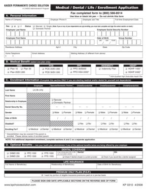 Fillable Online Kaiser Permanente Choice Solution Employee Enrollment