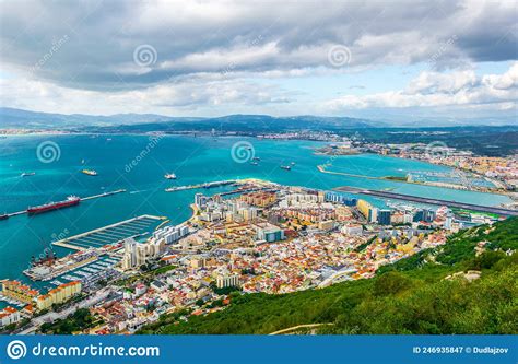 Aerial View Of Gibraltar Taken From Top Of The Upper Rock Image Stock Image Image Of