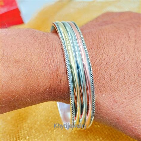 Pure Copper Brass And Sterling Silver Bangle Solid Spinner Women Bangle Stackable Handmade