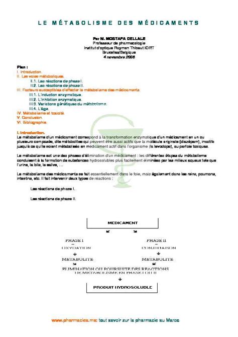 LE MÉTABOLISME DES MÉDICAMENTS