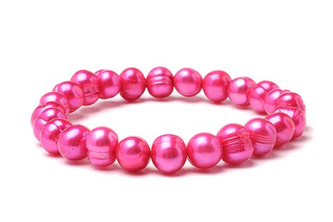 Hot Pink Freshwater Pearl Elastic Bracelet Breast Cancer Awareness