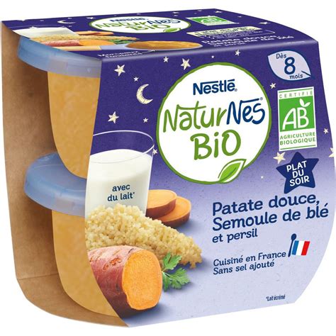 NESTLE Naturnes bol patate douce semoule persil bio dès 8 mois 2x200g