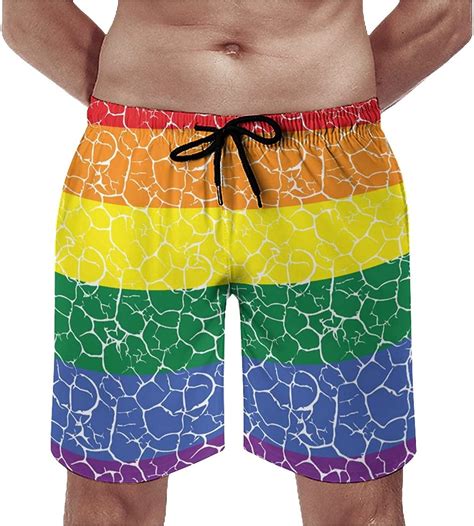 Men S Grunge Gay Pride Flag Crack Swim Trunks Quick Dry Bathing Suit Casual Swimsuit Cool Swim