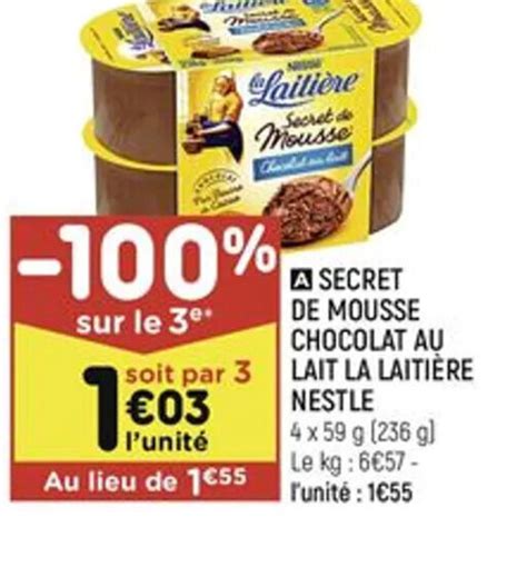 Promo A SECRET DE MOUSSE CHOCOLAT AU LAIT LA LAITIÈRE chez Leader Price