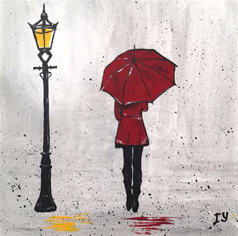 Umbrella Painting Rain Original Art Woman With Umbrella Artw Inspire