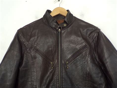 Vintage Mens Brown Leather Coat 80s Distressed Brown Leather