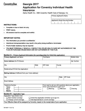 Fillable Online Georgia Application For Coventry Individual Health