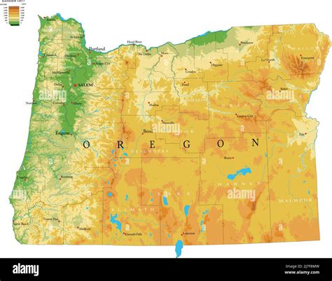 Highly Detailed Physical Map Of The Oregon In Vector Formatwith All The Relief Formsregions