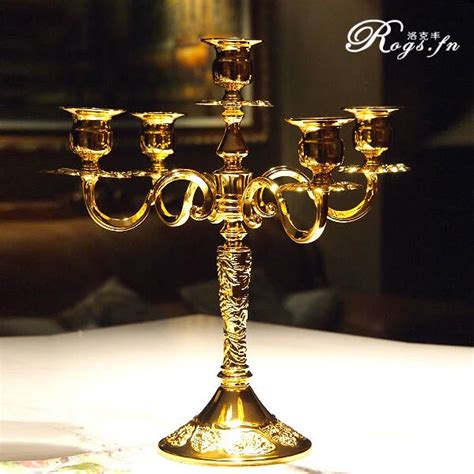 H35cm 5 Arm Candelabra Gold Candlestick Gold Candelabra Wedding Crystal