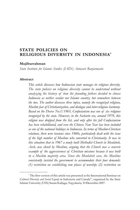 (PDF) State Policies on Religious Diversity in Indonesia