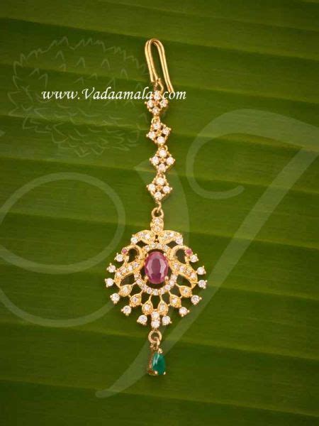 Chutti American Diamond Ruby And Emerald Stones Pendant Tikka Buy Now