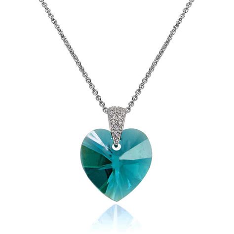 Online Sterling Silver Blue Heart Necklace Created With Swarovski