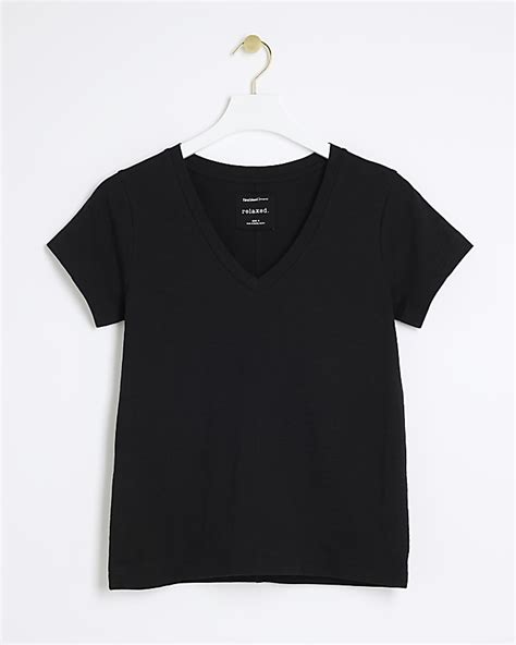 Black Casual V Neck T Shirt River Island