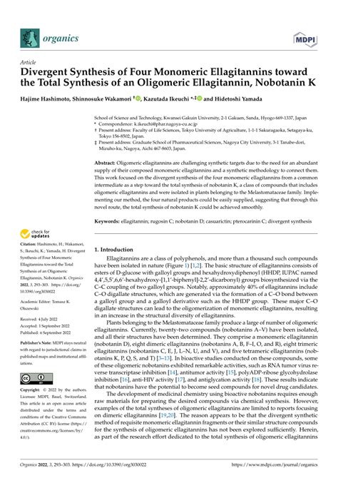 (PDF) Divergent Synthesis of Four Monomeric Ellagitannins toward the Total Synthesis of an ...