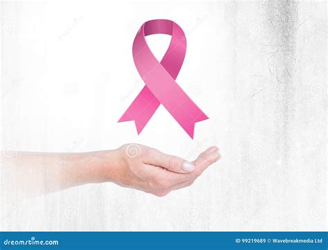 Open Hand With Pink Ribbon For Breast Cancer Awareness Stock Image