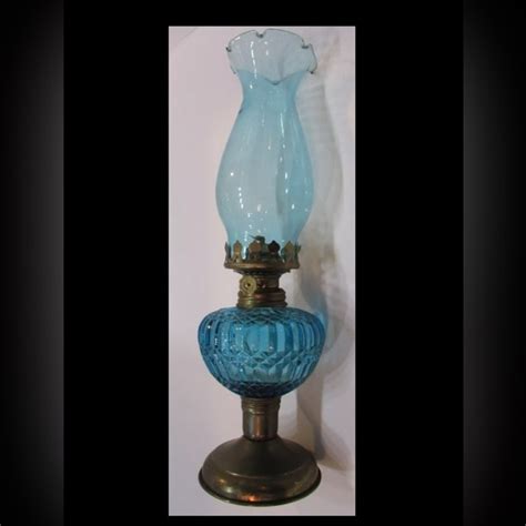 Accents Vintage 197s Miniature 13 Small Kerosene Oil Lamp Blue Glass