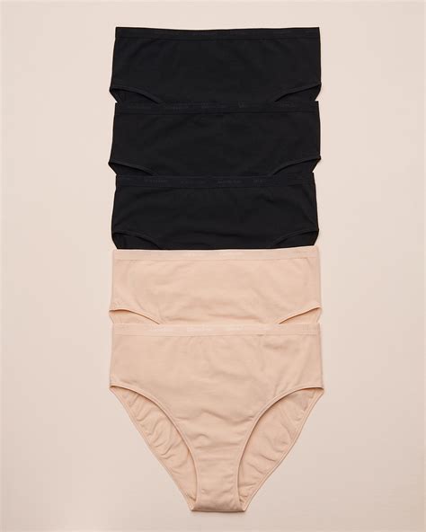 Pack Cotton High Waist Bikini Panty Black Beige La Vie En Rose