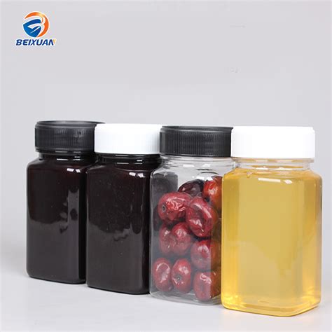 Factory Supply 500g Thick Clear Square Plastic Pet Honey Jar For