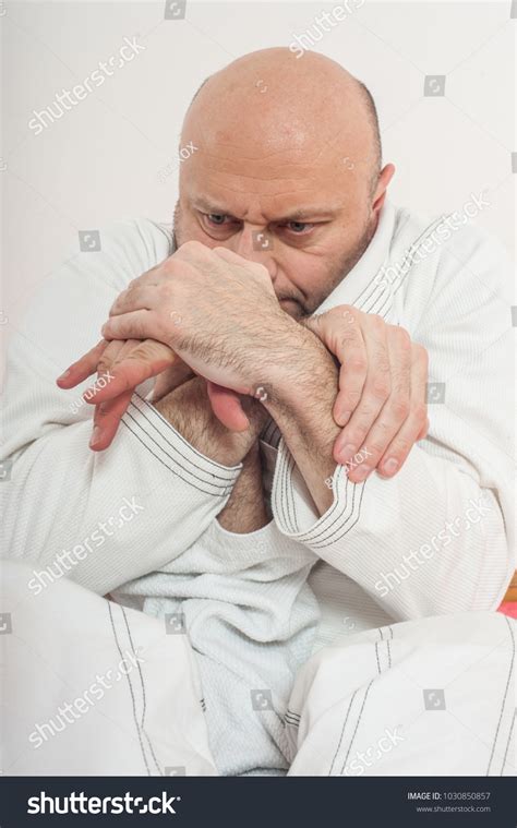 Brazilian Jiujitsu Training Demonstration Traditional Kimono Stock