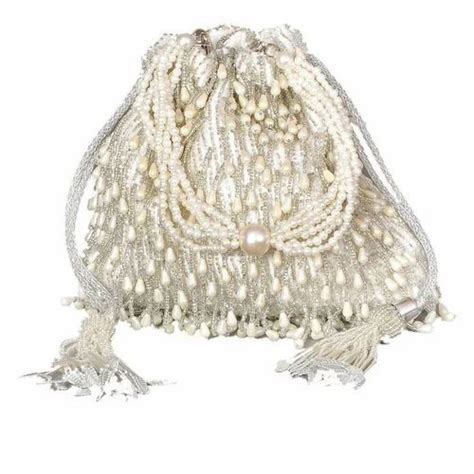 Wedding And Party Use Silk White Beaded Potli Hand Bag At Rs 1149 Piece