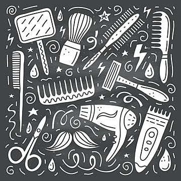 Set Of Barber Shop Doodle Icons Colored Hair Sketch Vector Colored