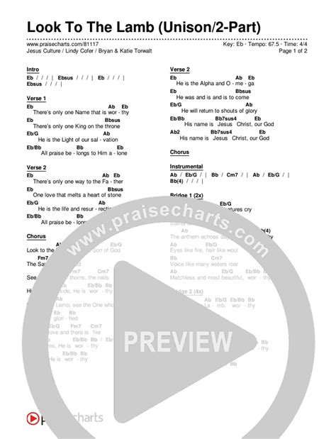 Look To The Lamb Unison Part Chords Pdf Bryan Katie Torwalt